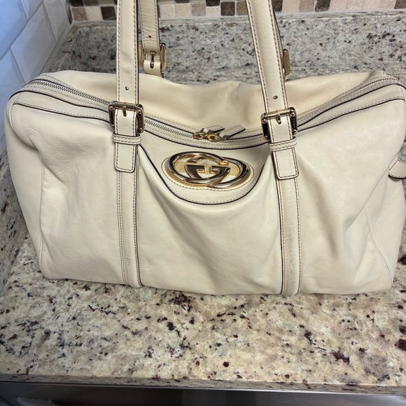 Gucci Britt Boston Cream Leather Women's Bag - Picture 2 of 12